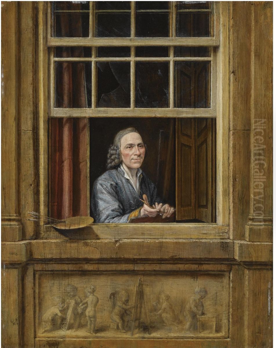 Self-Portrait in a Window Oil Painting by Gerrit Zegelaar
