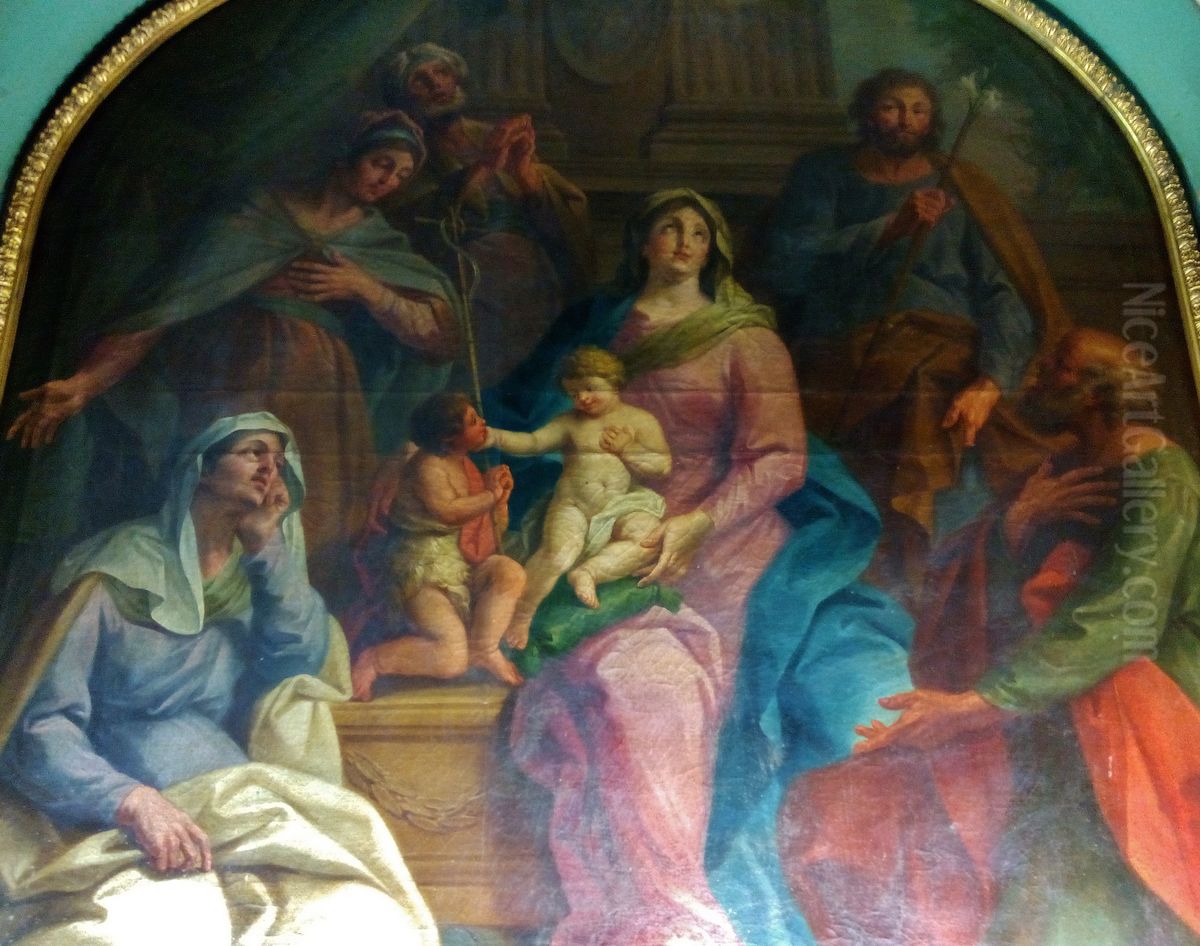 Retabulo da Sagrada Familia sob a Pomba do Espirito Santo, acompanhada de S. Joao Baptista e seus pais Oil Painting by Vieira Lusitano