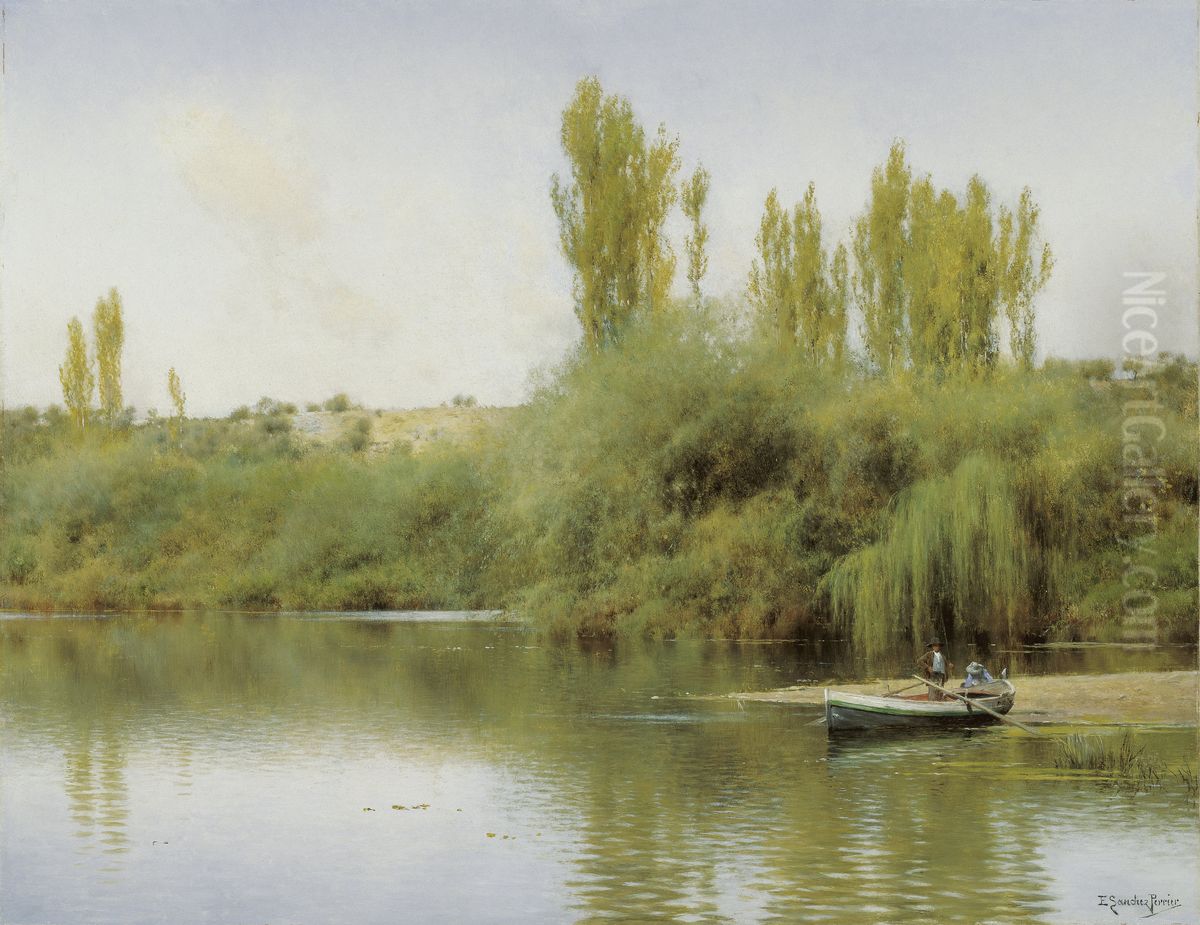 Bank of the Guadaira with Boat Oil Painting by Emilio Sanchez-Perrier