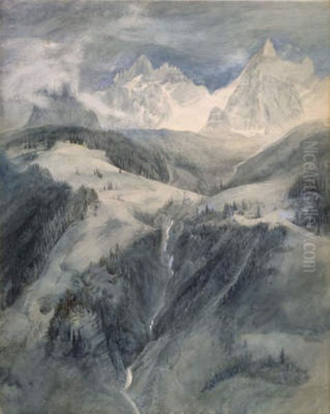 Cascade de la Folie, Chamonix Oil Painting by John Ruskin