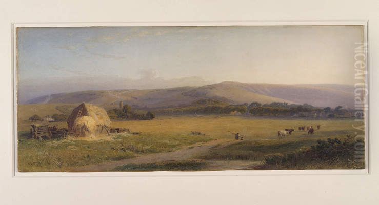 South Downs Pastures Oil Painting by Henry George Hine