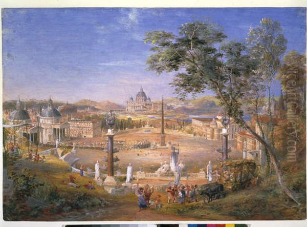 A View of Modern Rome During the Carnival Oil Painting by Samuel Palmer