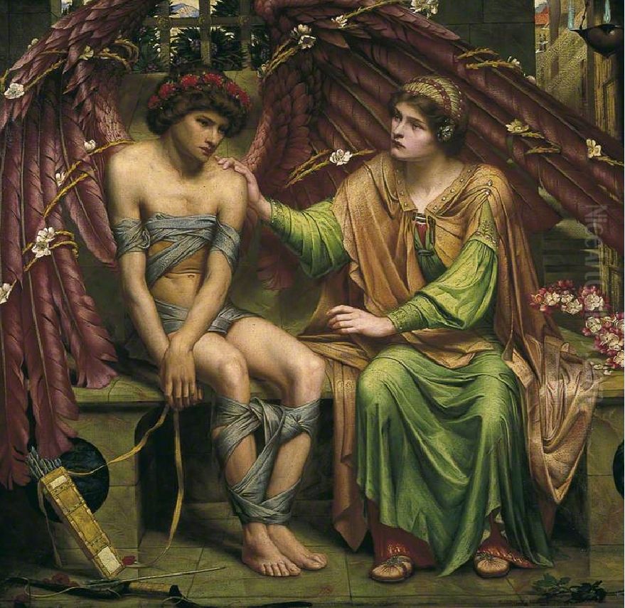 Hope Comforting Love in Bondage Oil Painting by Sidney Meteyard