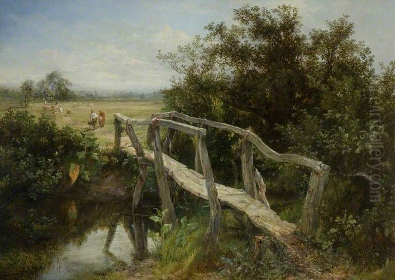 The Old Footbridge Over The River Cole At Yardley Oil Painting by Frederick Henry Henshaw
