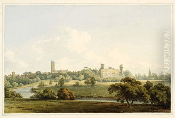 The Town and Castle of Warwick Oil Painting by John Warwick Smith