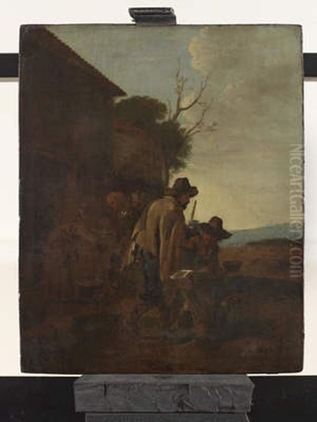 A Franciscan Saint distributing Food to Peasants Oil Painting by Pieter van Laer