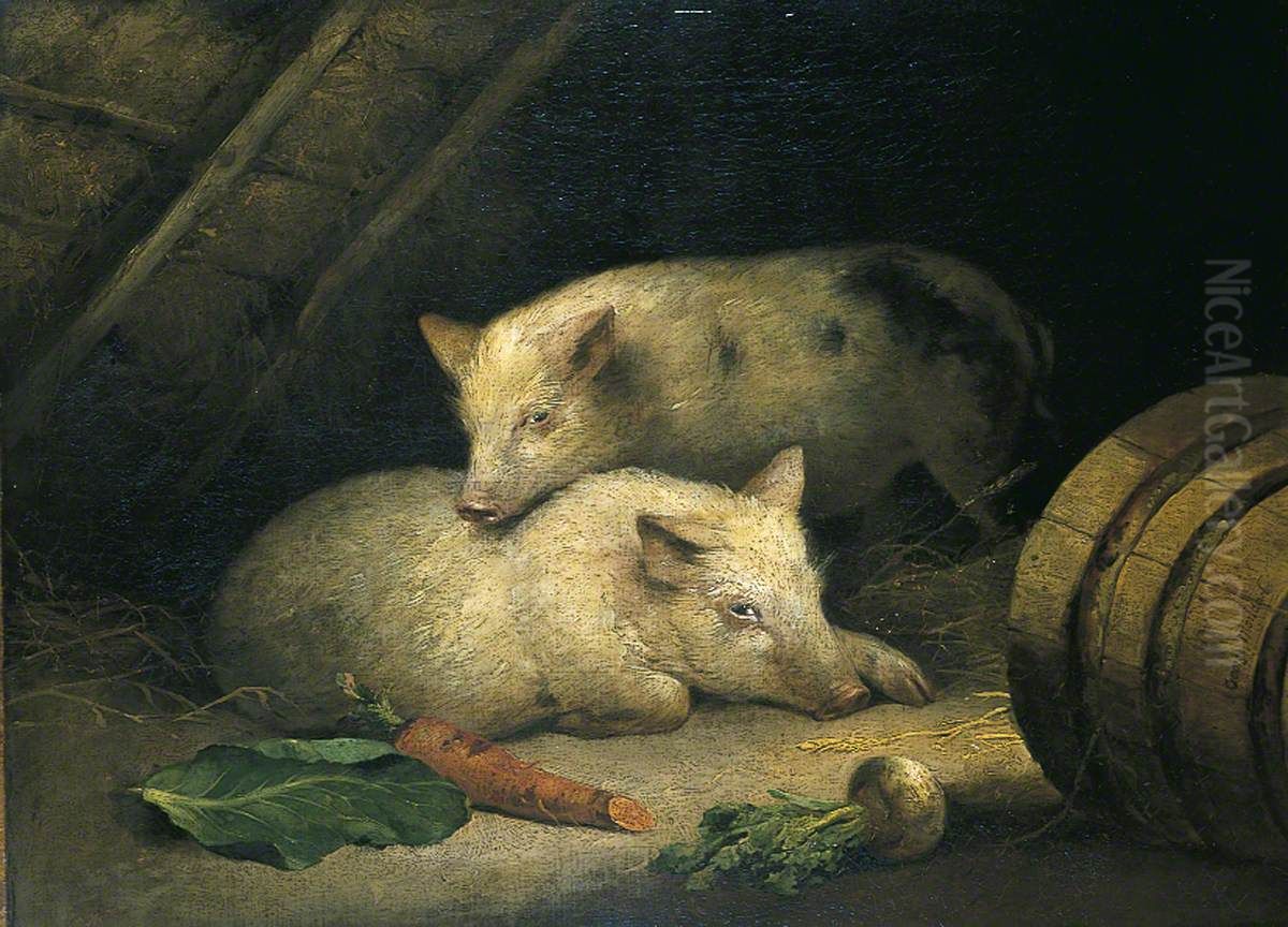 Pigs Oil Painting by George Morland