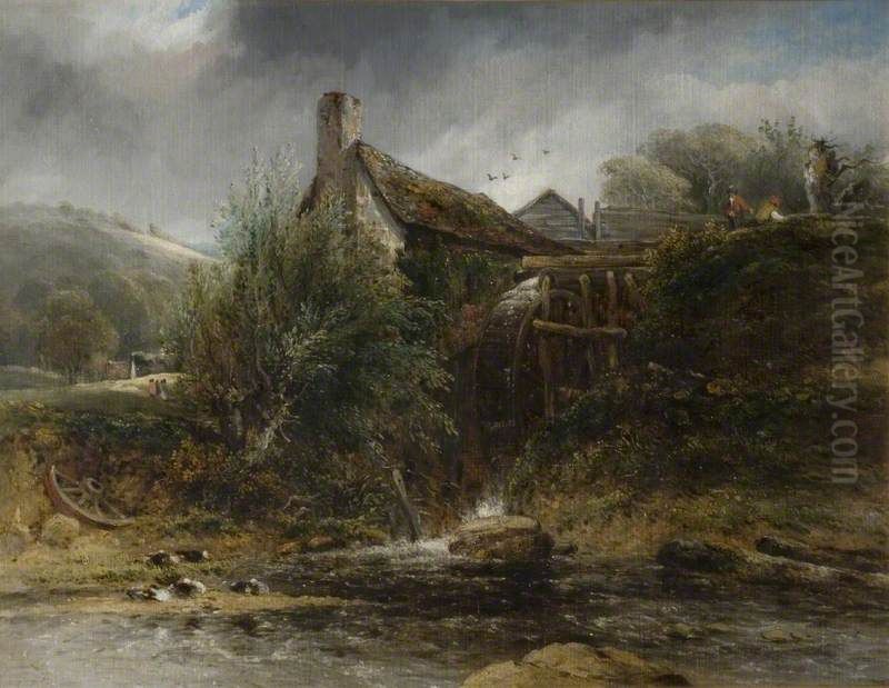 A Watermill Near Totnes, Devon Oil Painting by Frederick W. Watts