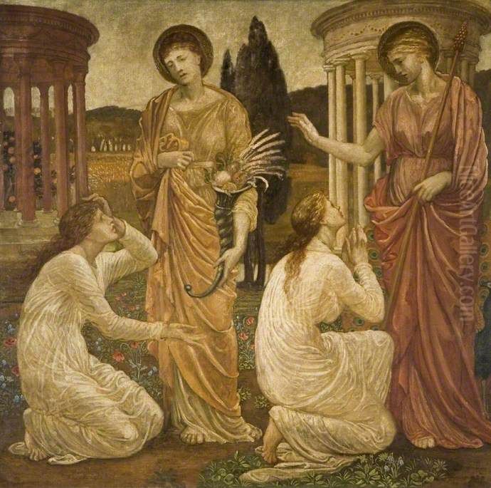 Cupid and Psyche - Palace Green Murals Oil Painting by Edward Burne-Jones