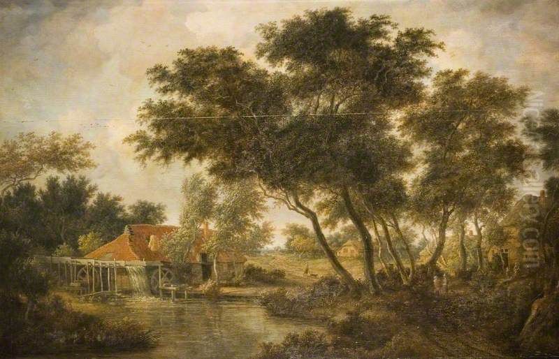 The Watermill Oil Painting by Meindert Hobbema