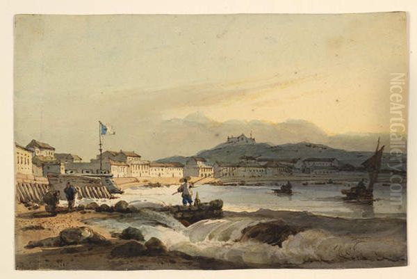 The Praya Grande, Macao, from the south, with St Peter's Fort to the left Oil Painting by George Chinnery