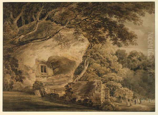 Warkworth Hermitage, Northumberland Oil Painting by Thomas Girtin