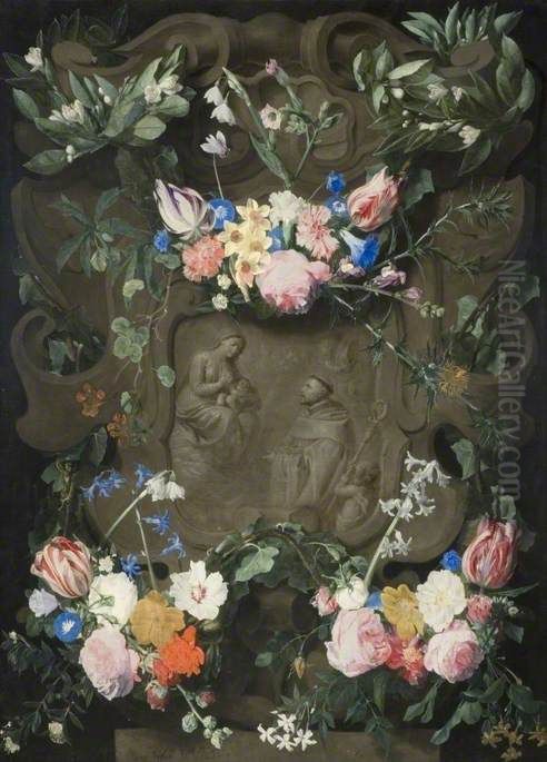 The Miracle Of St Bernard In A Garland Of Flowers Oil Painting by Daniel Seghers
