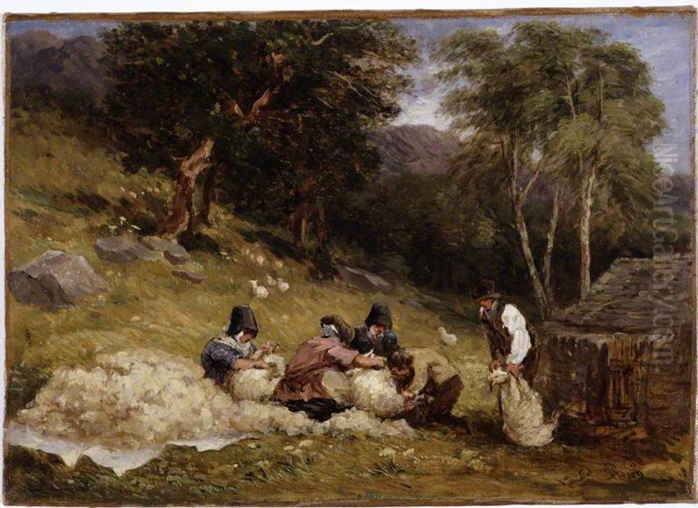 Sheep Shearing Oil Painting by David Cox Jr.