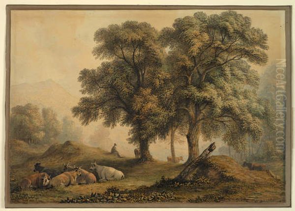 Landscape with Trees and Cattle Oil Painting by John Glover