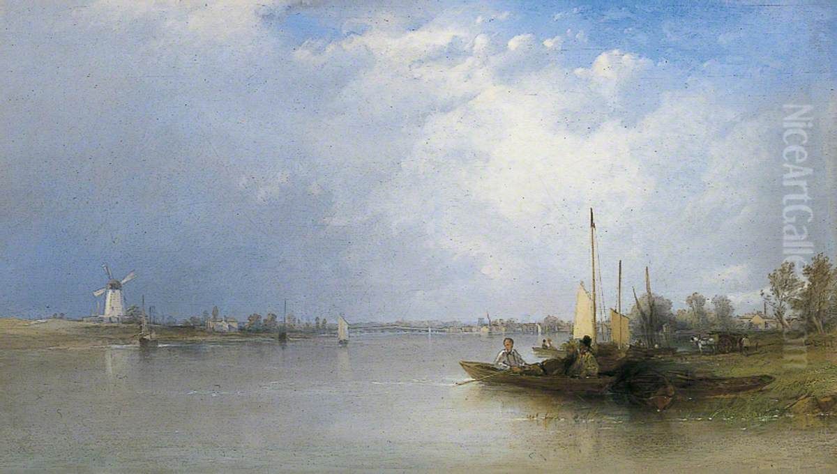 View Of The Thames At Battersea Oil Painting by Thomas Creswick