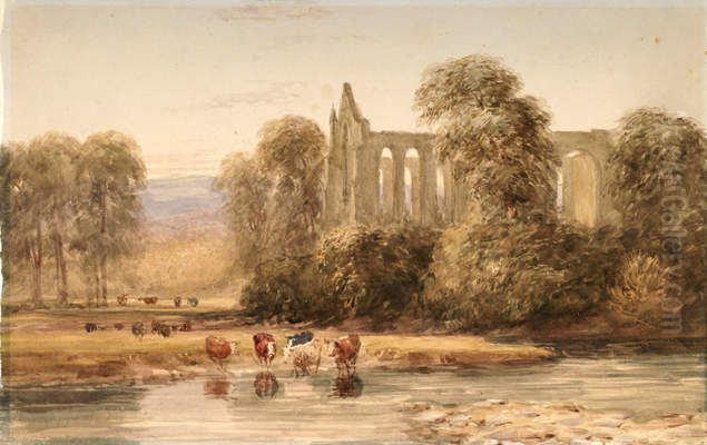 Bolton Abbey, Yorkshire Oil Painting by David Cox Jr.