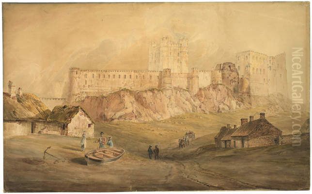 Bamburgh Castle, Northumberland Oil Painting by John Christian Schetky