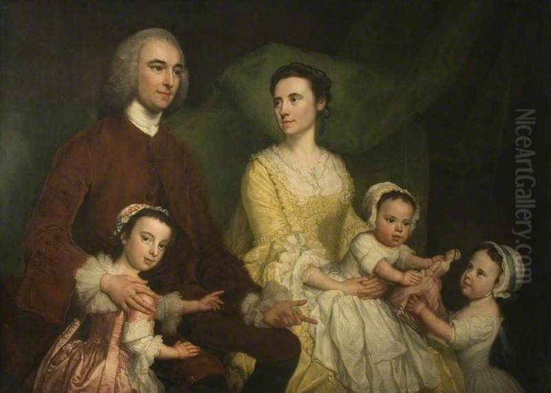 Dr Samuel Wathen With His Wife And Children Oil Painting by George Knapton