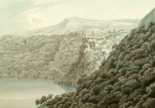 Lake and Town of Nemi Oil Painting by John Robert Cozens