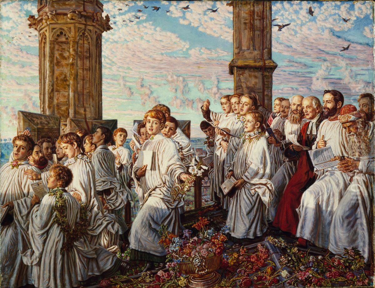 May Morning on Magdalen College, Oxford, Ancient Annual Ceremony Oil Painting by William Holman Hunt