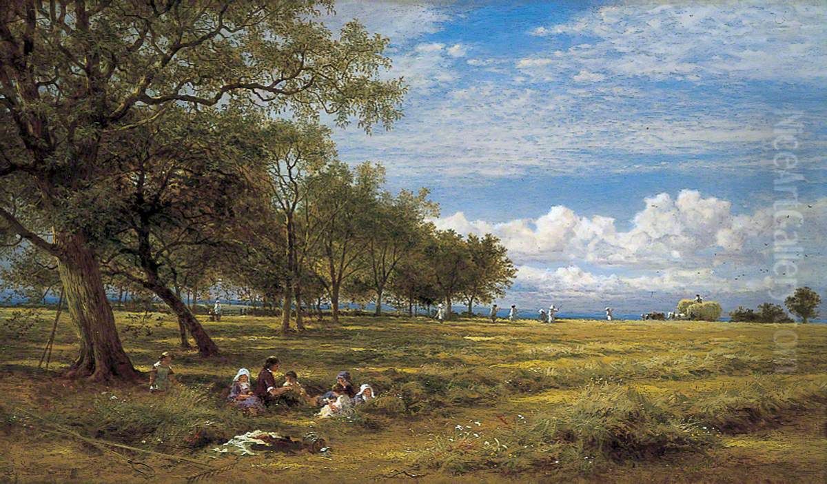 An English Hayfield Oil Painting by Benjamin Williams Leader