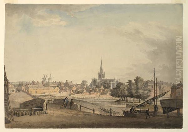 All Saints Church and the River Don, Rotherham, Yorkshire Oil Painting by Samuel Hieronymus Grimm