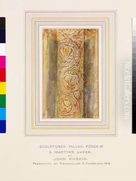 Detail of Carved Pillar from East Door, Baptistery, Pisa Oil Painting by John Ruskin