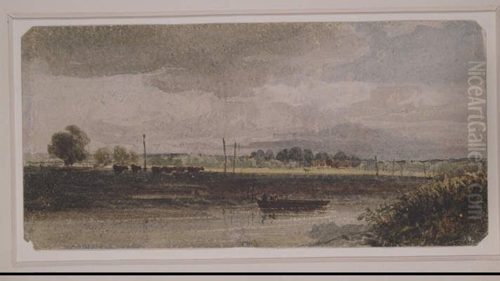 River Scene Oil Painting by David Cox Jr.