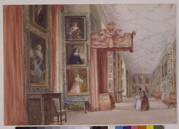 Interior de la galeria Hardwick Hall, Derbyshire Oil Painting by David Cox