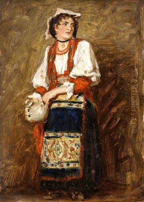 Study of an Italian peasant girl in ciociaro costume Oil Painting by Louisa Starr