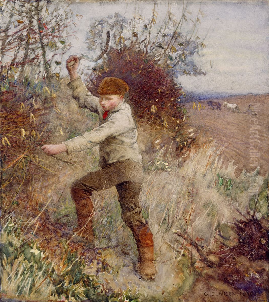 A Boy Cutting a Stick Oil Painting by George Clausen