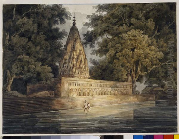 Hindu Temple, near Benares, India Oil Painting by George Chinnery