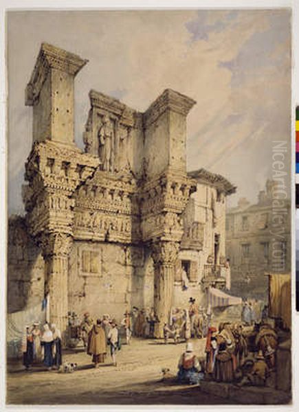 Temple Of Pallas , Rome Oil Painting by Samuel Prout