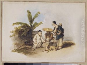 Chinese Scene with figures playing a game