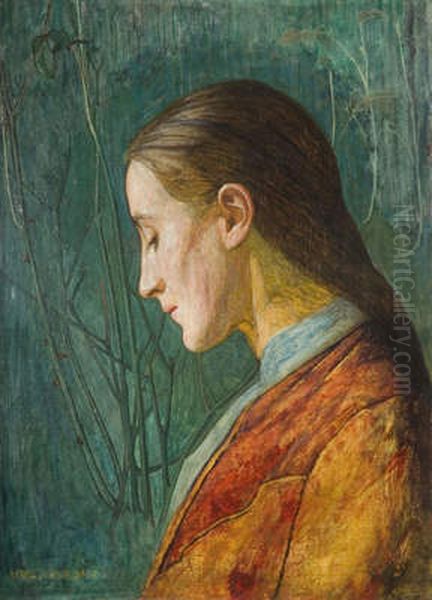 Portrait Of A Reflective Lady Oil Painting by Arthur Gaskin