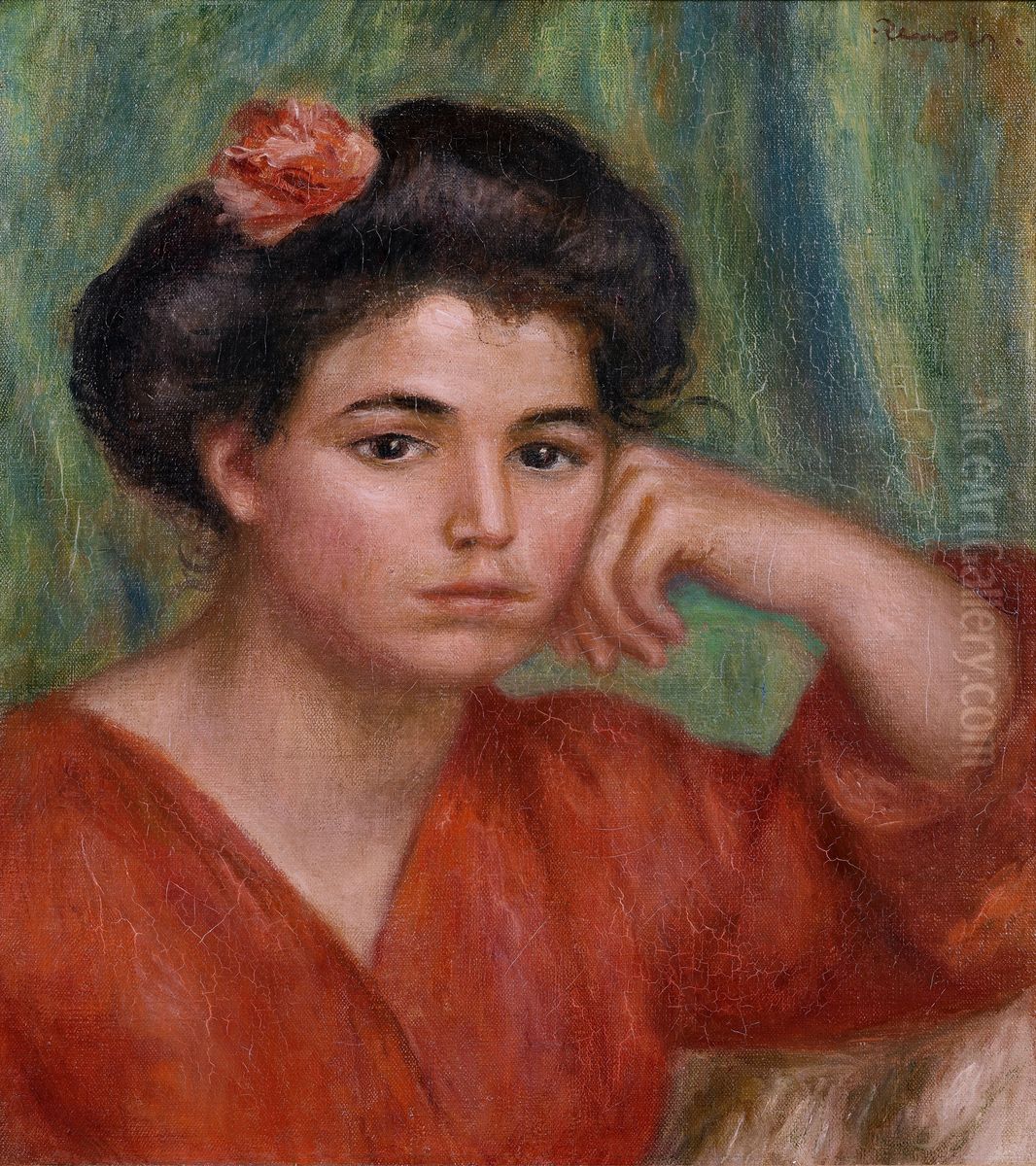 Junges Madchen mit Rose Oil Painting by Pierre Auguste Renoir