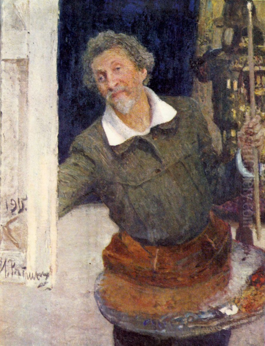 Avtoportret za rabotoj Oil Painting by Repin Iliya