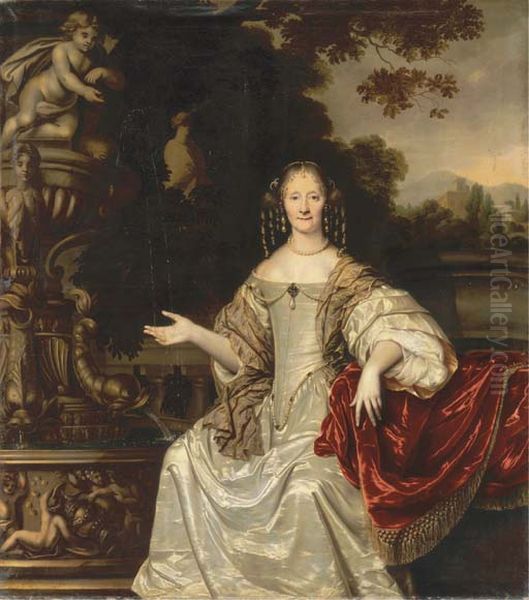 Portrait of Cornelia Reynst (1615-1708) op een terras Oil Painting by Pieter Nason
