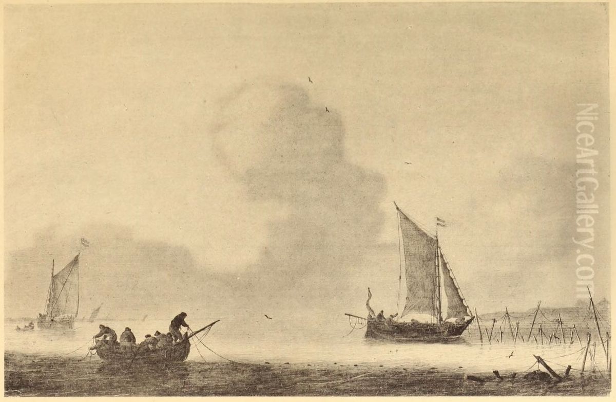 A Sea Piece Oil Painting by Simon De Vlieger