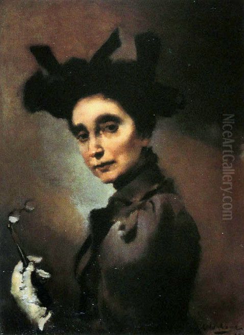 Mulher com Luneta Oil Painting by Columbano Bordalo Pinheiro