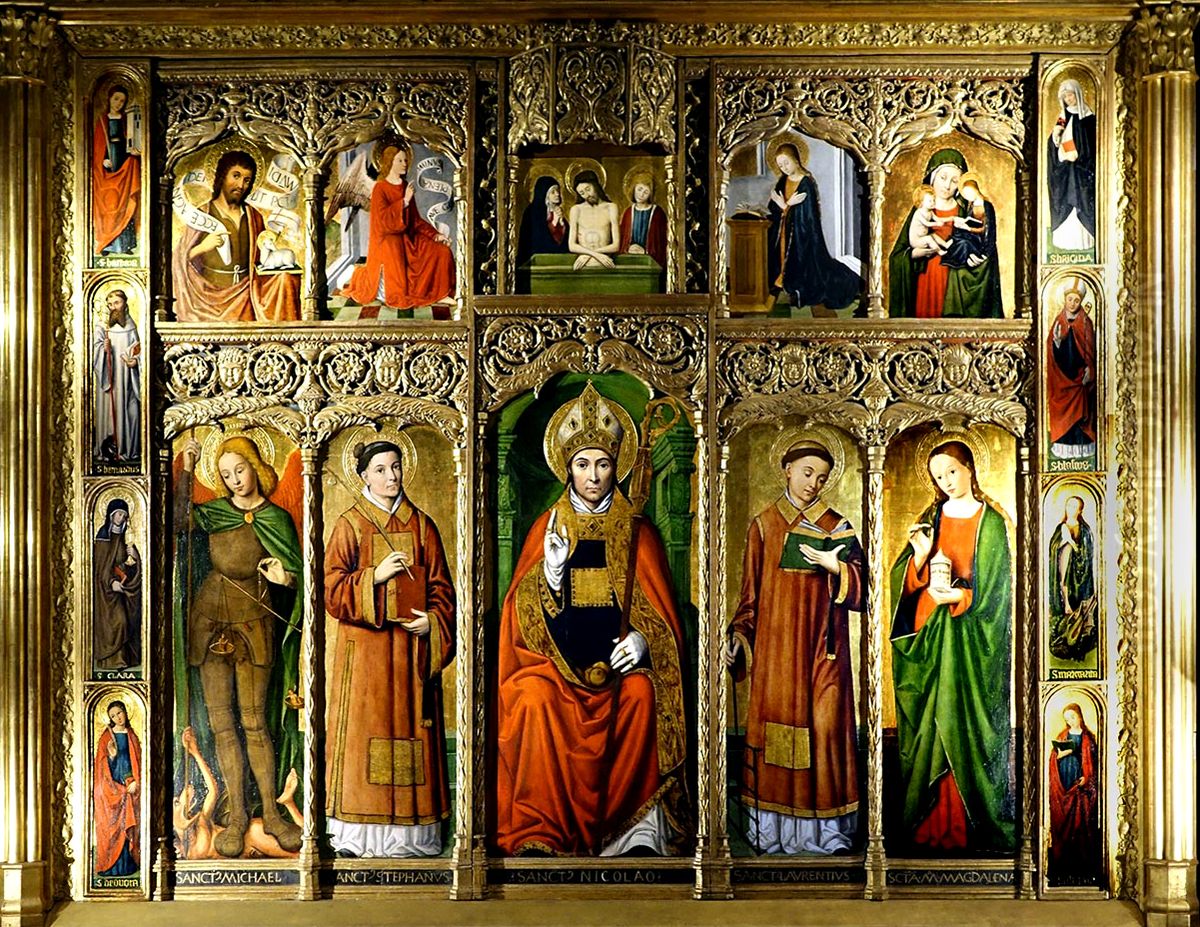 Retable de Saint Nicolas - Cathedrale de Monaco Oil Painting by Ludovico Brea