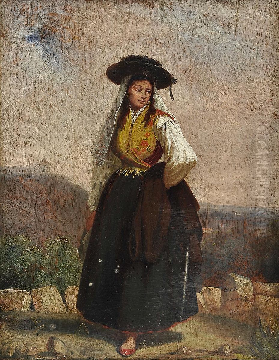 Female figure in regional garb Oil Painting by Francisco Jose Resende