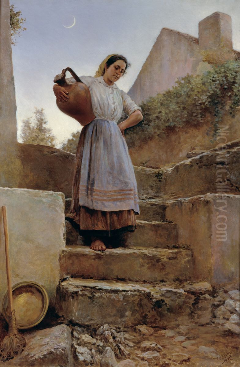 A caminho da fonte Oil Painting by Ernesto Ferreira Condeixa