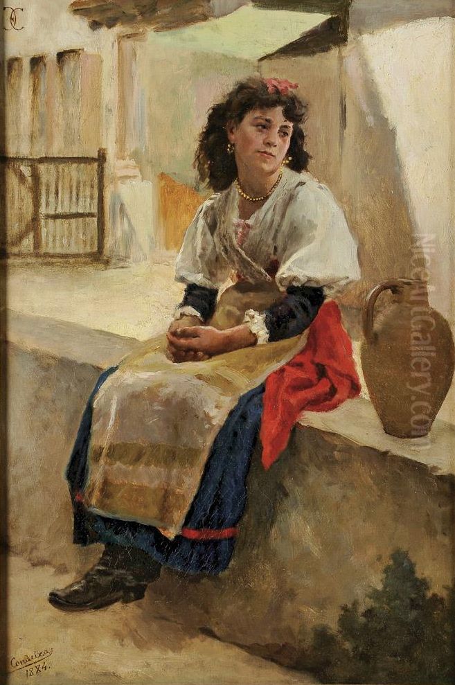 Girl with a jug Oil Painting by Ernesto Ferreira Condeixa