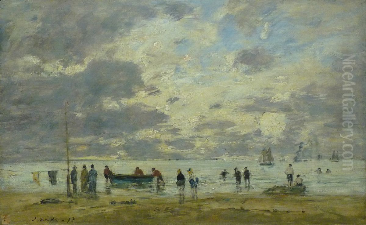 Plage de Deauville Oil Painting by Eugene Louis Boudin