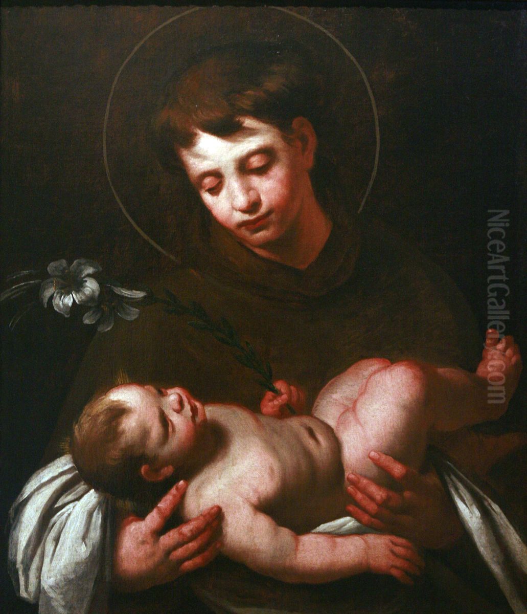 Saint Antony of Padua holding Baby Jesus Oil Painting by Bernardo Strozzi