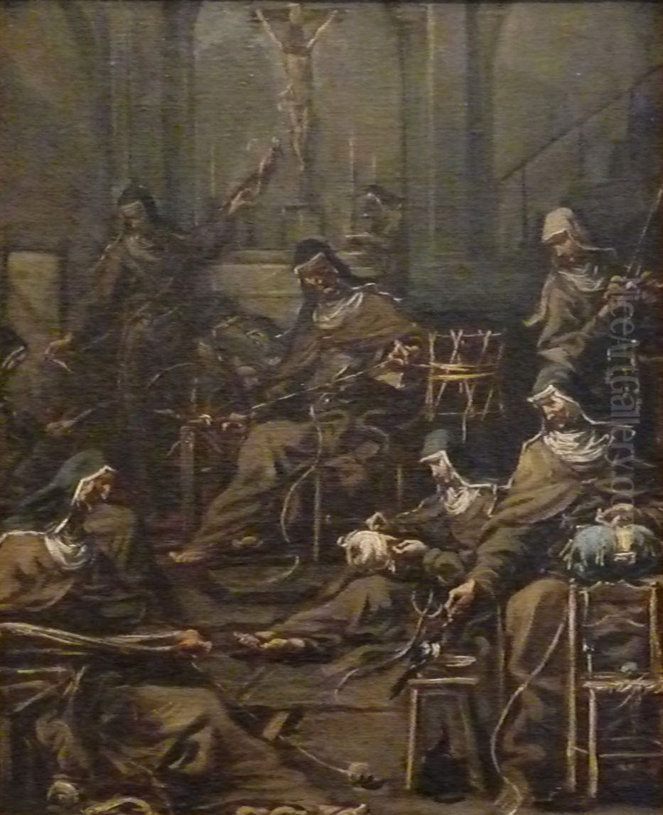 A Workshop of Nuns Oil Painting by Alessandro Magnasco