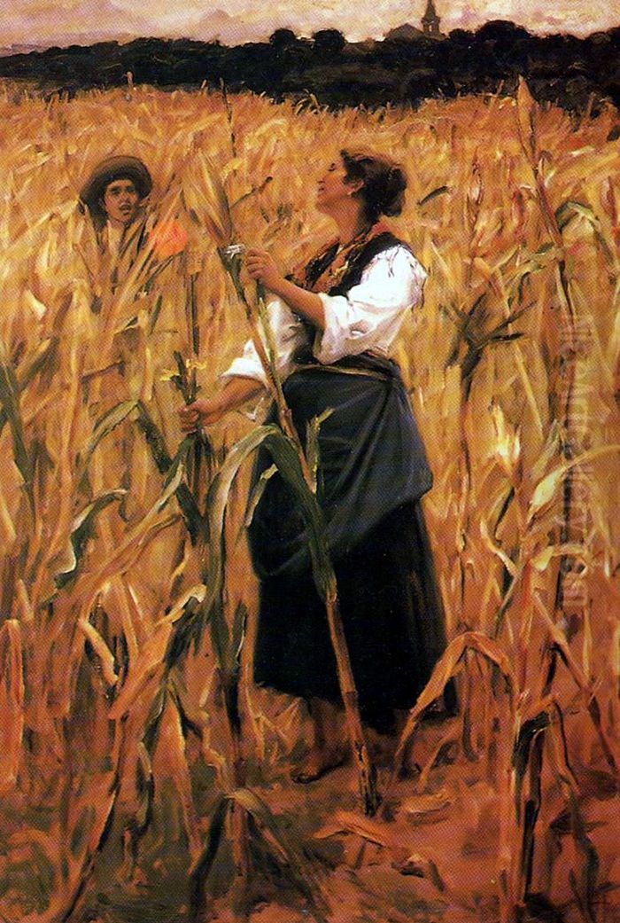 Entre o milharal Oil Painting by Henrique Pinto