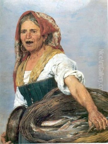 La Pescivendola Oil Painting by Pasquale Celommi